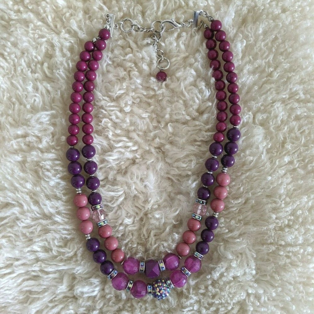 ANN TAYLOR beaded necklace pink & purple ombre